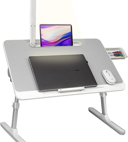 Lap Desk for Laptop, Portable Bed Table Desk, Laptop Desk with LED Light and Drawer, Adjustable Laptop Stand for Bed, Sofa, Study, Reading