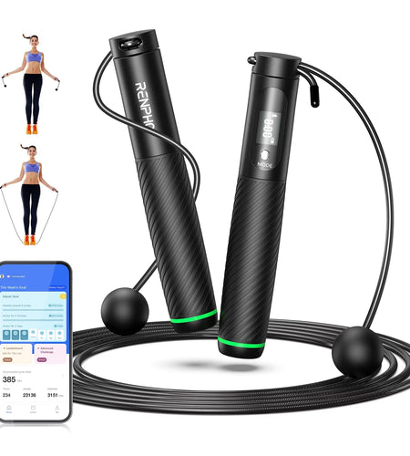 9FT Adjustable Smart Jump Rope with Count Time Calorie Analysis , Black