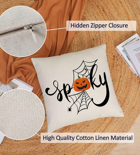 Halloween Pillow Covers 18X18 Set of 4 Trick or Treat Decorative Throw Pillows Cover Black Spider Webs Pillow Cases Home Outdoor Sofa Couch Cushion Covers for Halloween Decor (18 by 18)