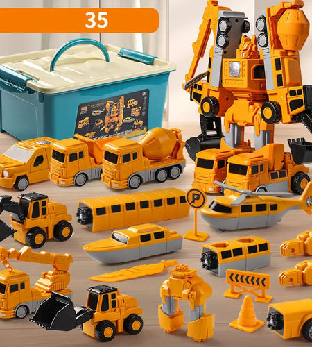Magnetic Transform Engineering Car Assembled Toys DIY Kids Assembly Engineering Vehicle Detachable Assembly Robot Collection Toy