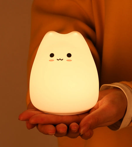Mini Popular Cat Baby Night Lamp 7-Color Pat Touch Color-Changing Eye Protection Bedroom Bedside Night Light Gift Children