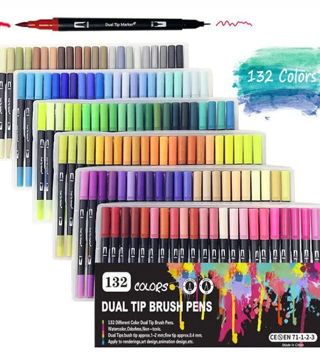 12-132 Colors Dual Tip Watercolor Brush Pen Kids Adults Artist Fine Point Coloring Markers Art Supplies for Artist
