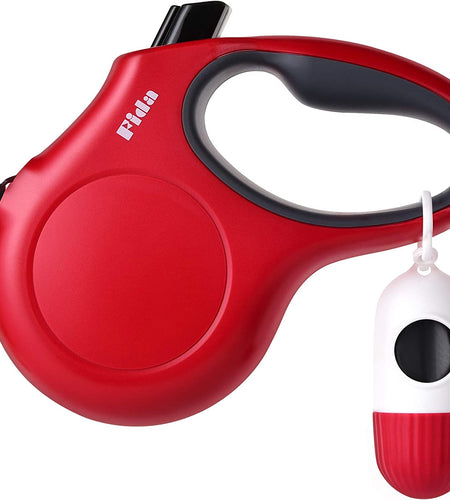 Retractable Dog Leash with Dispenser and Poop Bags for X-Small/Small/Medium/Large Breed, 16 Ft Heavy Duty Pet Walking Leash, Anti-Slip Soft Handle, Reflective Strong Nylon Tape, One-Handed Brake