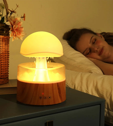 Mushroom Cloud Rain Humidifier Relaxing Raindrop Aromatherapy Machine Ultrasonic Atomization Humidification Colorful Night Light