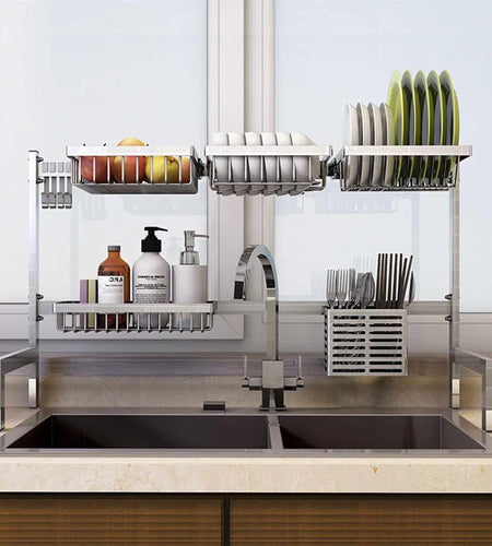 DIY Storage Holder Stainless Steel Kitchen Organizer Multifunction Kitchen Shelf Wall Drain Dish Baskets Spice Organizers