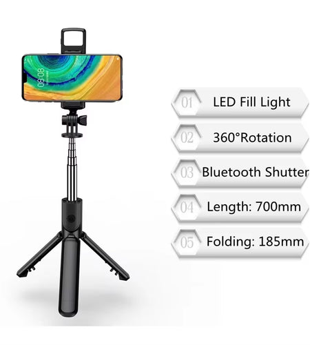 New 3 in 1 Wireless Selfie Tripod with Fill Light Bluetooth Shutter Remote Control Portable Foldable Monopod for Smart Phone