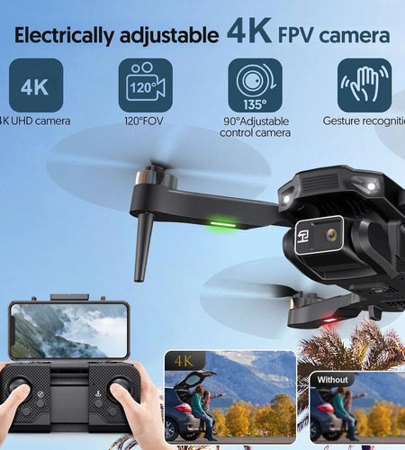 H16 Drone with Camera for Adults 4K, Foldable Drone for Beginners with Brushless Motor, Optical Flow Positioning, with 2 Batteries and Carrying Case