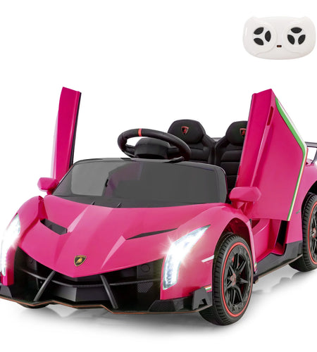 2 Seater Kids Ride on Car, 12V 4WD Licensed Lamborghini Veneno Powered Electric Vehicle with Hydraulic Doors, Rocking Mode, Adjustable Speeds, Remote Control, MP3, Headlight
