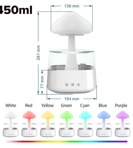 Mushroom Cloud Rain Humidifier Relaxing Raindrop Aromatherapy Machine Ultrasonic Atomization Humidification Colorful Night Light