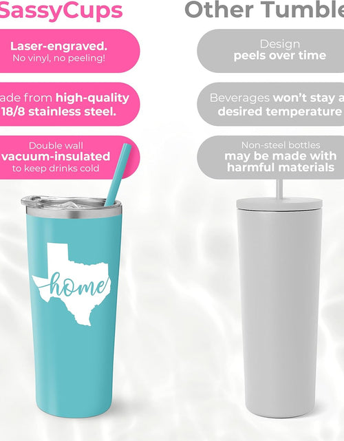 Load image into Gallery viewer, Texas Mug | Vacuum Insulated Stainless Steel Texas Tumbler Cup | Texas Theme Graduation | Moving Away Travel Mug for Texans | Texas Coffee Cup | Texas Home Decor (22 Ounce, Aqua Blue)

