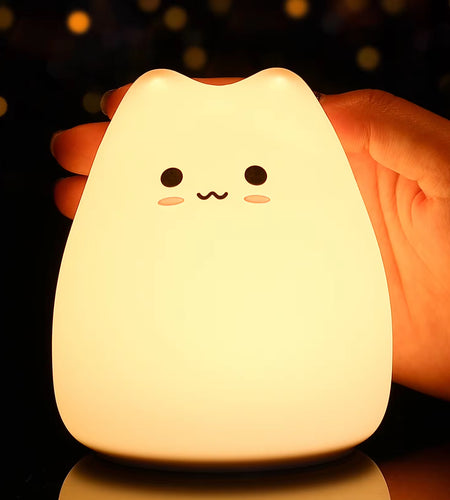 Mini Kawaii Popular Cat Baby Night Lamp 7-Color Pat Touch Color-Changing Eye Protection Bedroom Bedside Nightlight Gift Children