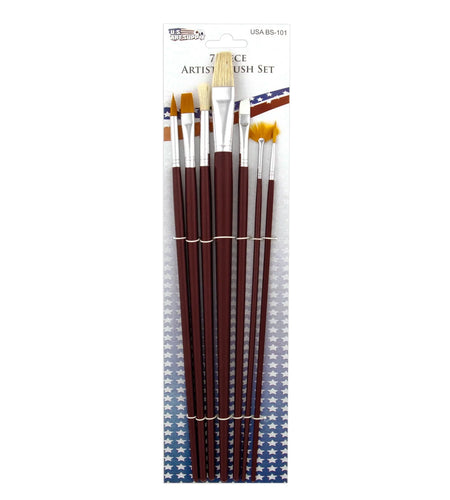 US Art Supply 12Pc Long Handle Nylon Hair, Bristle Art Paint Brush Variety Set
