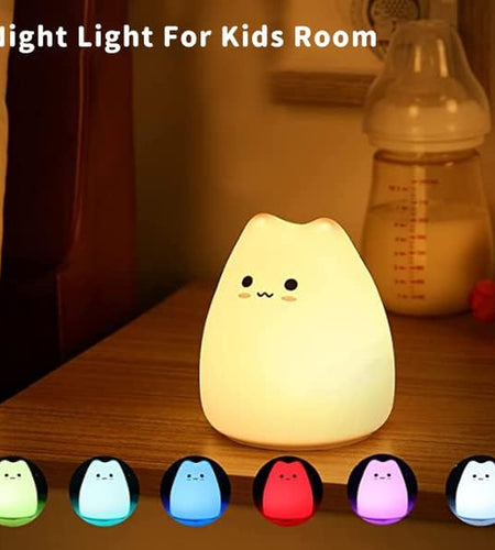 Kids Night Light Cat Lamp,  Kitty Night Light for Kids Silicone Kawaii Lamp Cute Nightlight for Toddler Baby Girl Birthday Gifts, Halloween Christmas Gifts