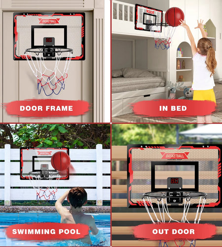 Basketball Hoop Indoor, LED Light Mini Basketball Hoops with 2 Balls & Electronic Scoreboard, over the Door Basketball Hoop, Basketball Accessories for 5 6 7 8 9 10 11 12 Year Old Kids Teen Adults